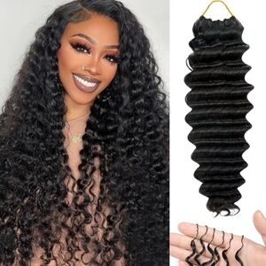 18" Feather Crochet Human Hair Deep Wave 50g Pre Separated 40 Strands 1B